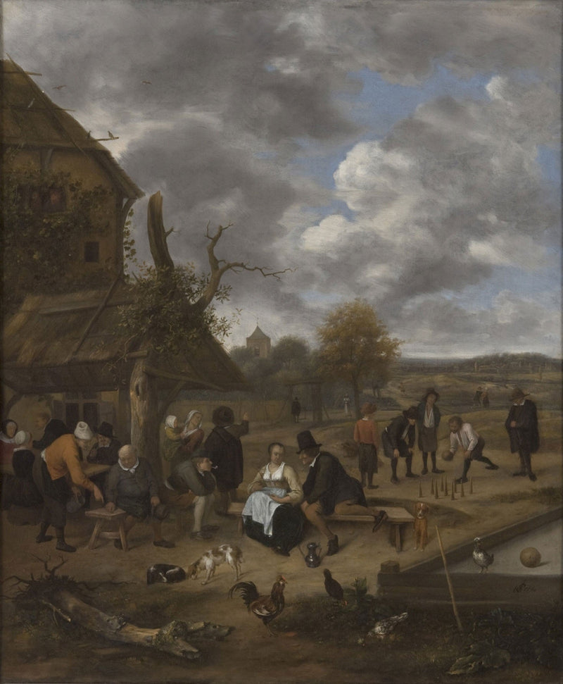 Paysage avec une auberge et des quilles - Jan Steen