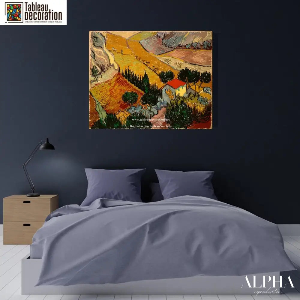 Paysage avec une maison et un laboureur - Van Gogh - Reproductions de tableaux et peintures haut de gamme