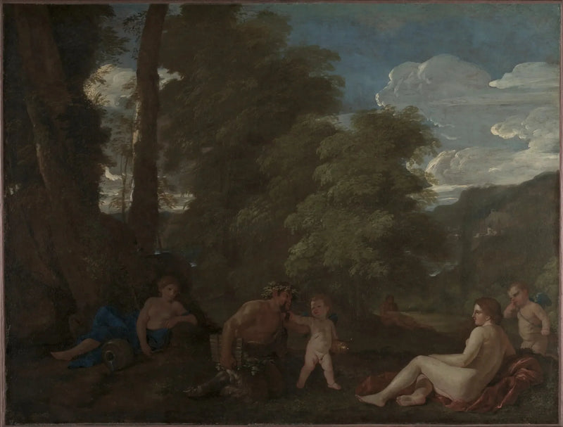 Landskap med en nymfe og en satyr - Nicolas Poussin