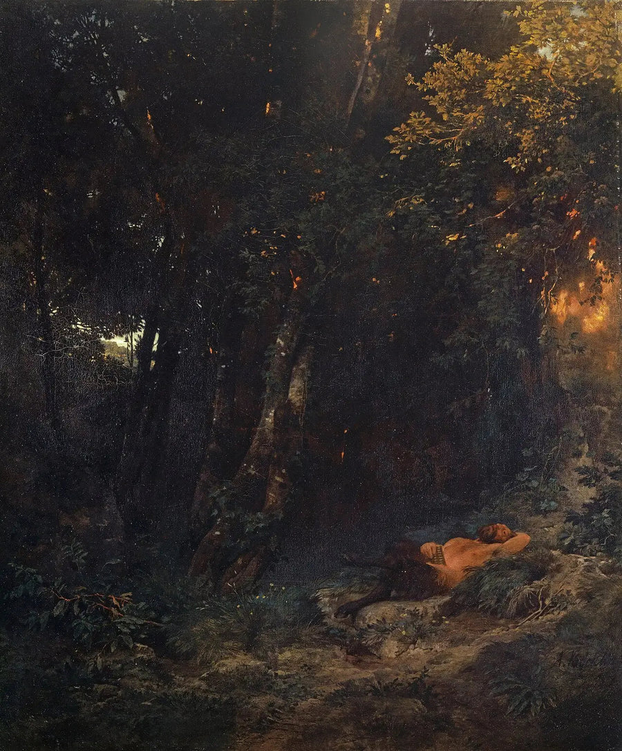 Skoglandskap med Pan som hviler - Arnold Böcklin

Source:
Paysage boisé avec Pan se reposant - Arnold Böcklin