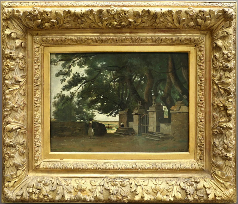 Bretonlandskap. Et skyggefullt gjerde av store trær - Jean-Baptiste Camille Corot
