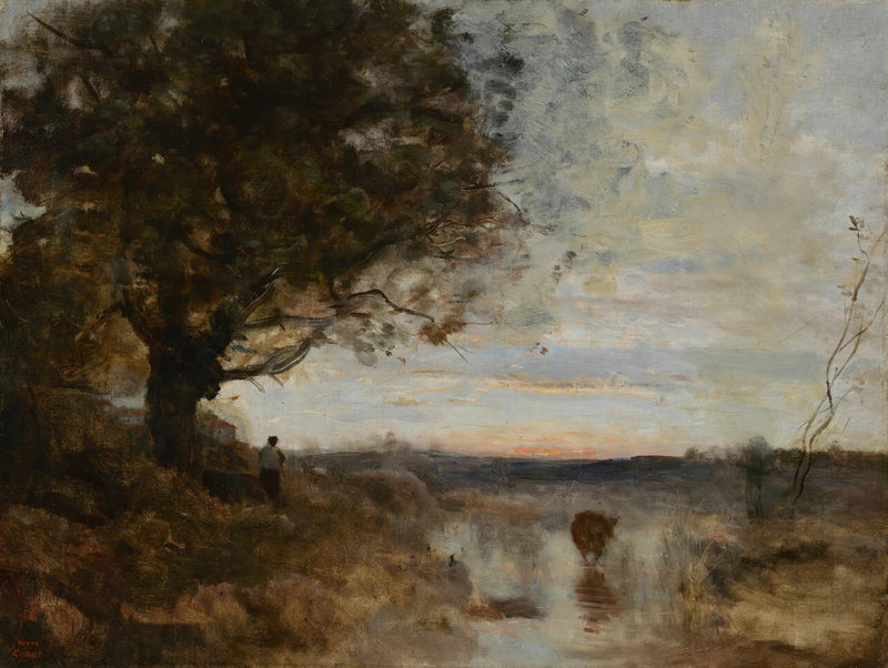 Landskapskomposisjon, soloppgangseffekt - Jean-Baptiste Camille Corot