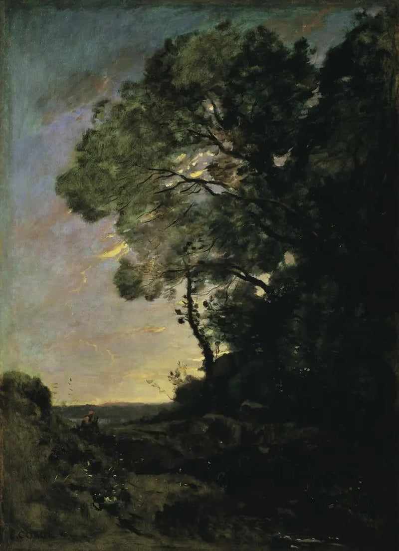 Landskap med trær (kveld) - Jean-Baptiste Camille Corot