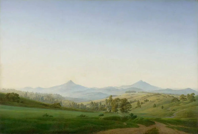 Bøhmiske landskap med Milleschauer-fjellet - Caspar David Friedrich