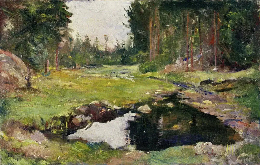 Skoglandskap med en liten innsjø - Edvard Munch