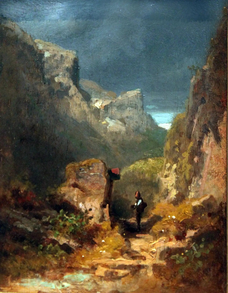 Fjellandskap med et relikvarium på en stein - Carl Spitzweg