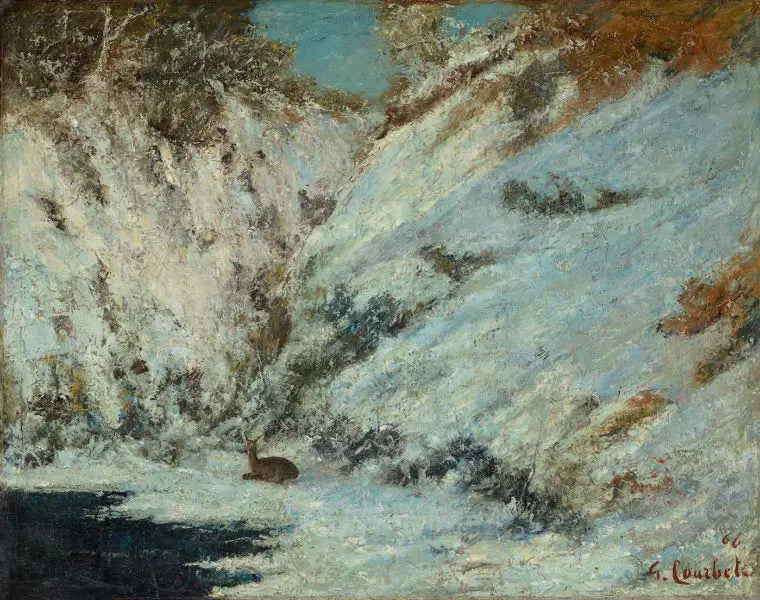 Snølandskap i Jura med hjort - Gustave Courbet