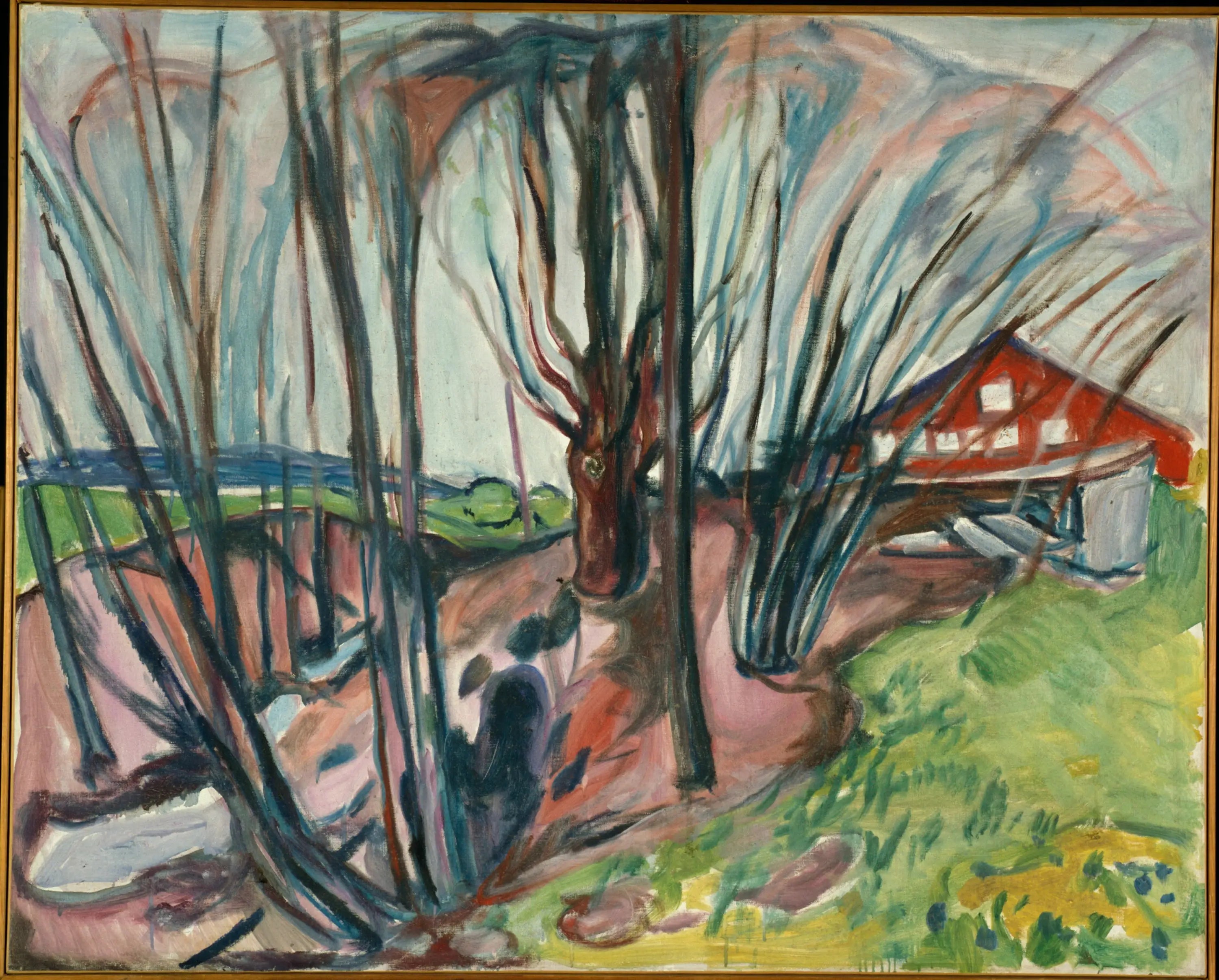 Reproduction du tableau « Paysage de printemps à la maison rouge - Edvard Munch » par Alpha Reproduction en peinture à l’huile