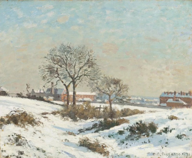 Snødekt landskap i South Norwood - Camille Pissarro