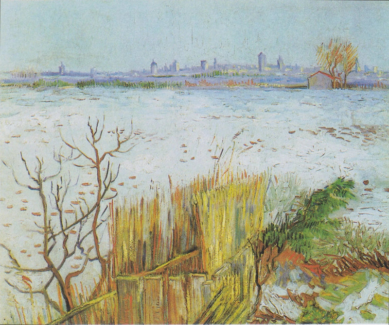 Snødekt landskap med Arles i bakgrunnen - Vincent van Gogh