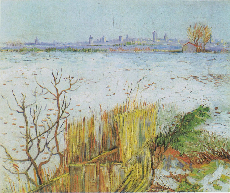 Snødekt landskap med Arles i bakgrunnen - Vincent van Gogh