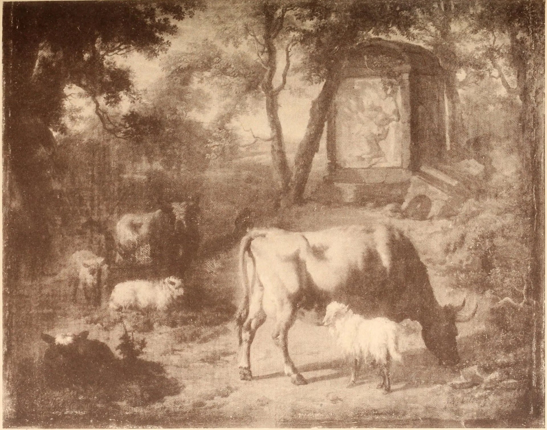 Paysage et animaux - Adriaen van de Velde image 1 copie peinte à la main à l’huile