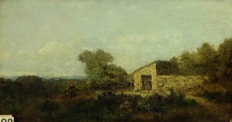 Landskap og landbruksbygninger - Jean-Baptiste Camille Corot