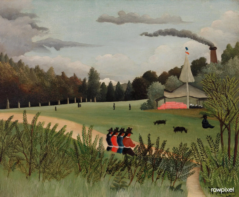 Landskap og fire unge jenter - Henri Rousseau