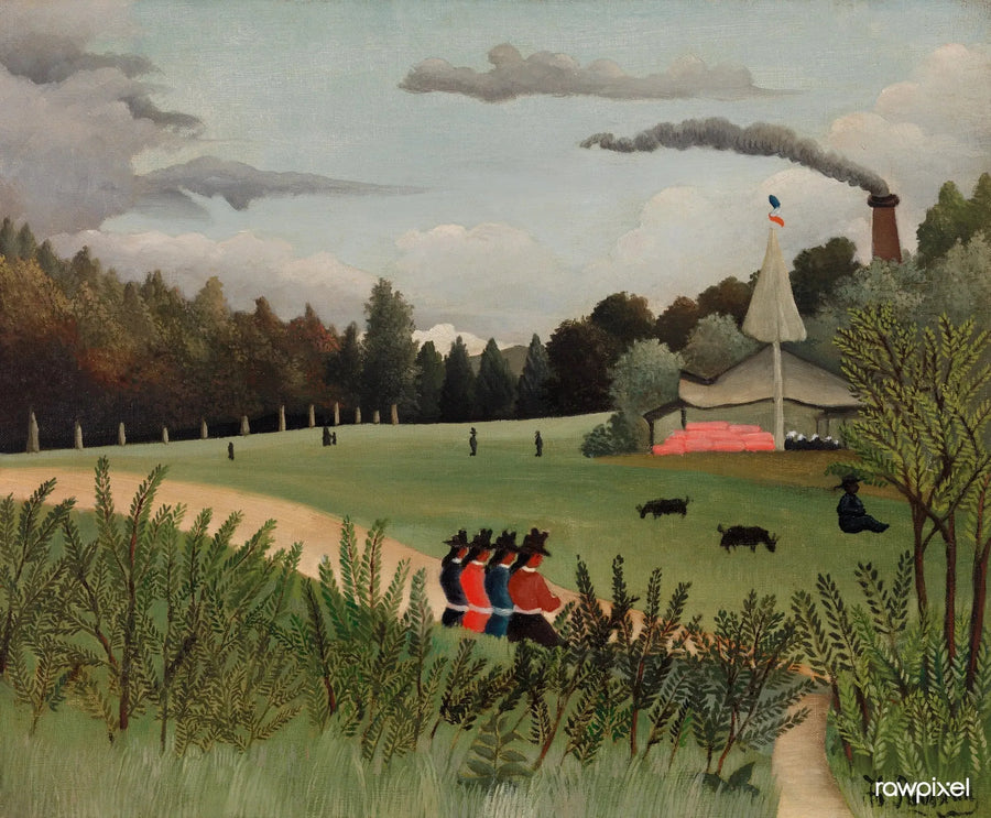 Landskap og fire unge jenter - Henri Rousseau