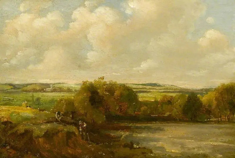 Fluvial landskap med arbeidere som graver - John Constable