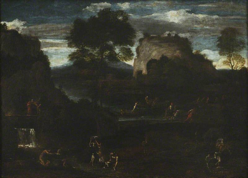 Elvlandskap med fiskere og vaskere - Domenichino