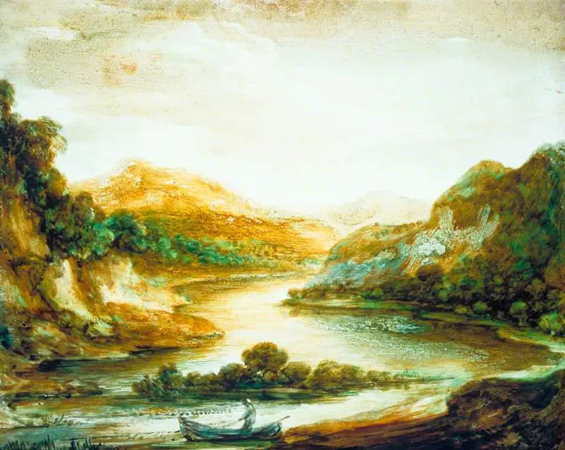 Bølget landskap med en fisker i en båt, høye bredd og fjerne fjell - Thomas Gainsborough

Source:
Paysage fluvial boisé avec un pêcheur dans une barque, de hautes rives et des montagnes lointaines - Thomas Gainsborough