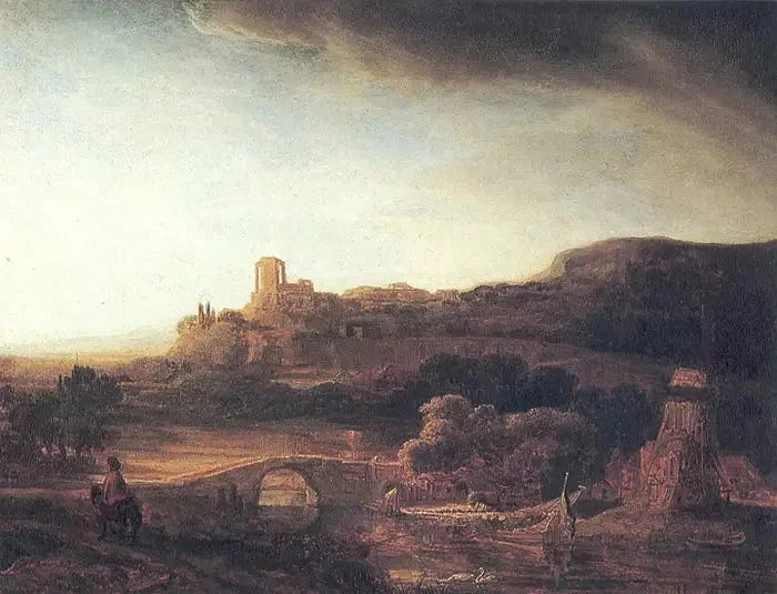 Landskap med ruiner og vindmølle - Rembrandt