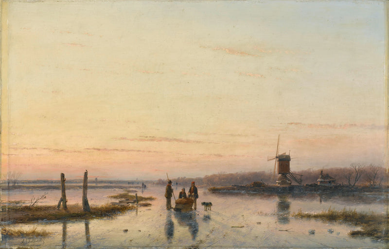 Paysage de glace avec moulin à vent - Andreas Schelfhout