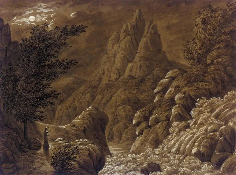 Idealisert landskap med foss - Caspar David Friedrich