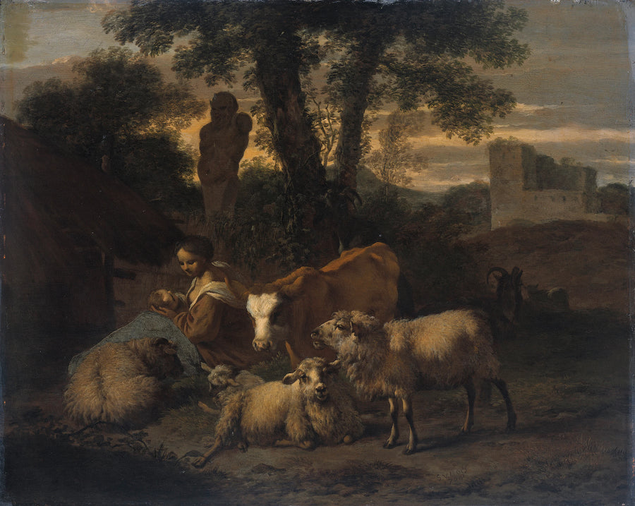 Paysage italien avec bergère et bétail - Simon van der Does