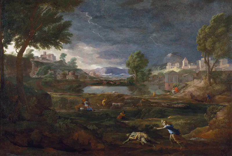Tåkelandskap med Pyrame og Thisbé - Nicolas Poussin