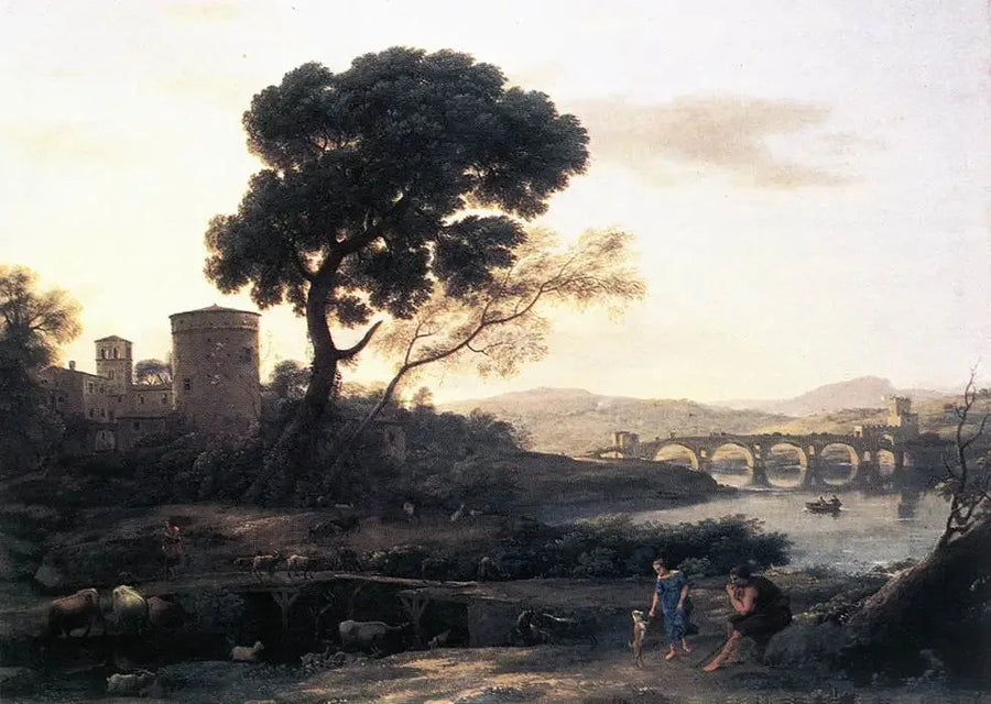 Landskap med bondegård og Milvius-broen - Claude Lorrain