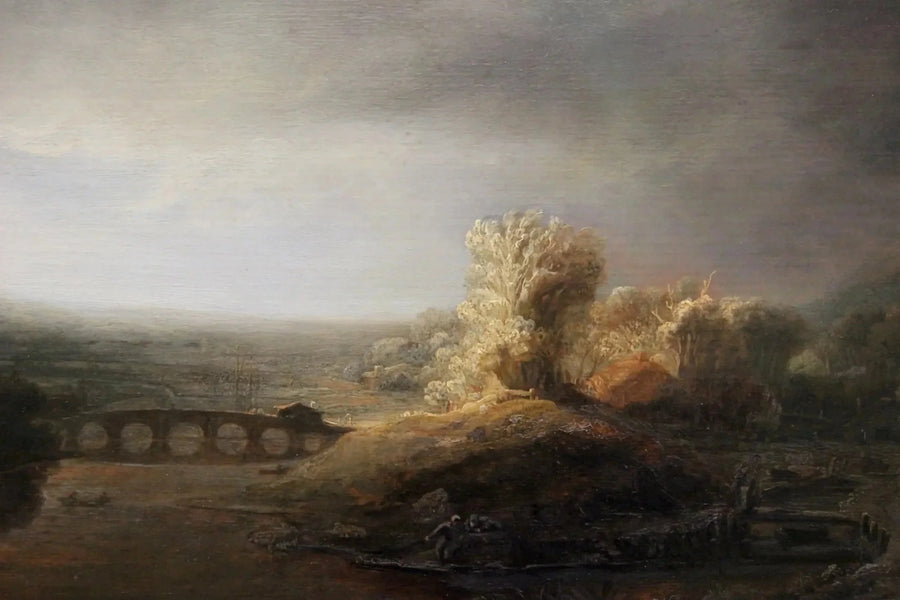 Landskap med en bro med syv buer - Rembrandt
