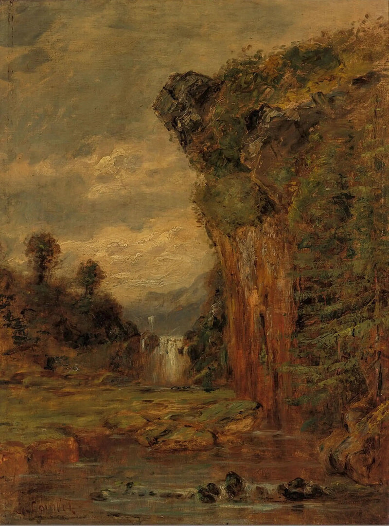 Steinlandskap med foss - Gustave Courbet