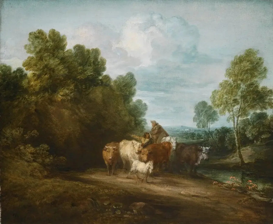 Steinete, skogkledd landskap med bonde på hest, hyrde og husdyr, og bygning i det fjerne - Thomas Gainsborough

Source:
Paysage rocheux boisé avec paysan à cheval, bouvier et bétail, et bâtiment au loin - Thomas Gainsborough