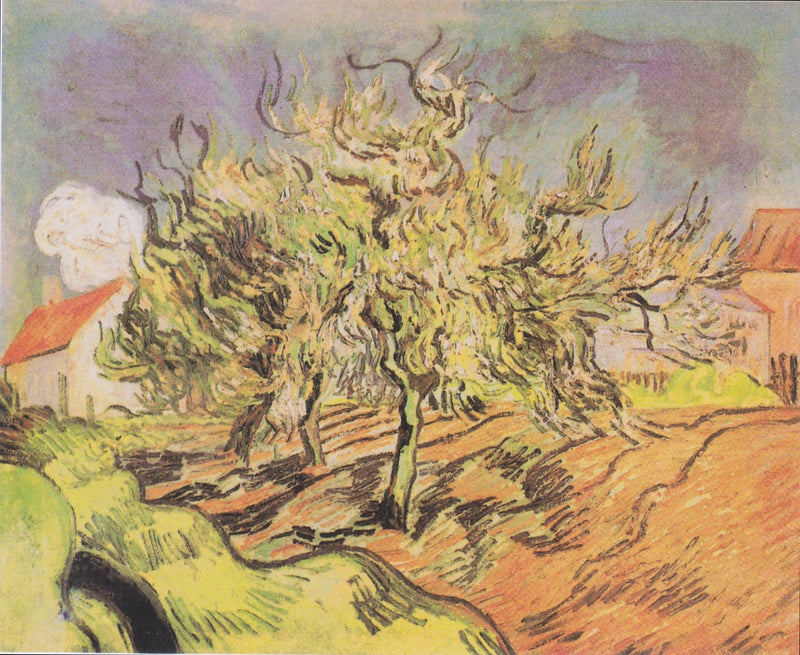 Landskap med tre trær og hus - Vincent van Gogh
