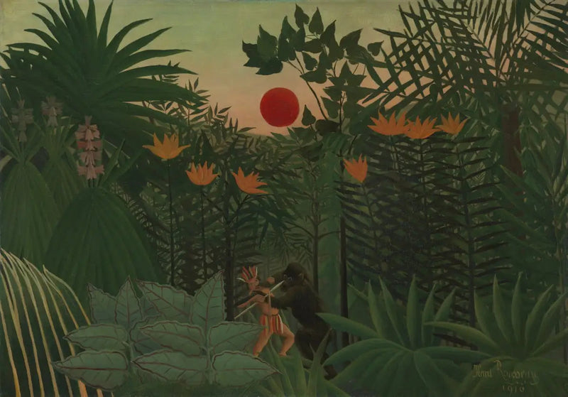 Tropisk landskap: Indiens og gorillens kamp - Henri Rousseau
