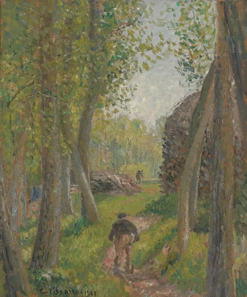 Bonde sett bakfra i en skogbunn, Moret - Camille Pissarro