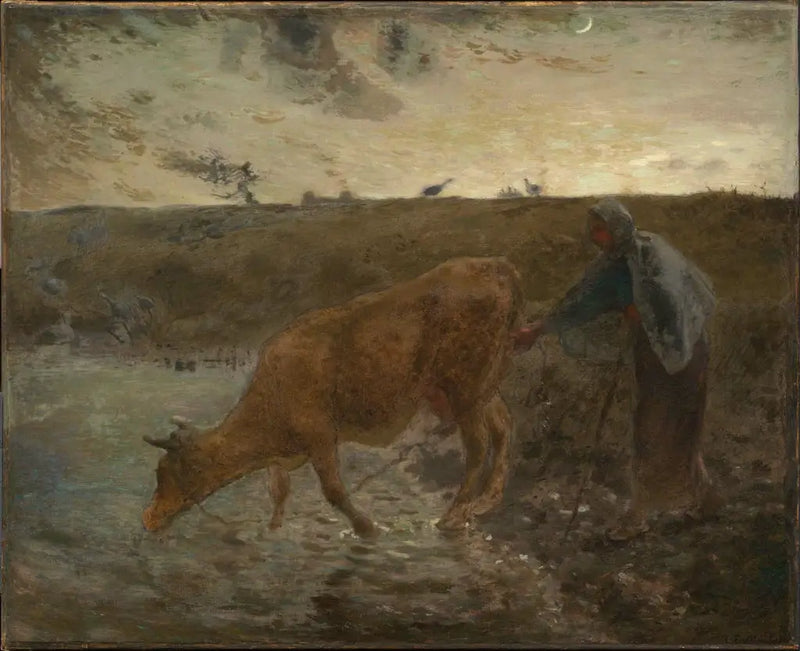 Bonde som gir vann til kua si, kveld - Jean-François Millet