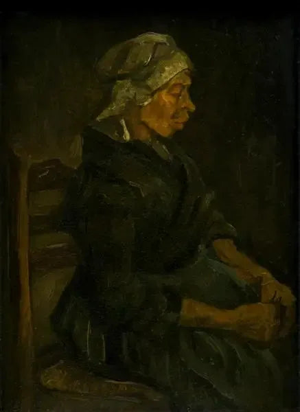 Sittende bondepike med hvit lue - Vincent van Gogh