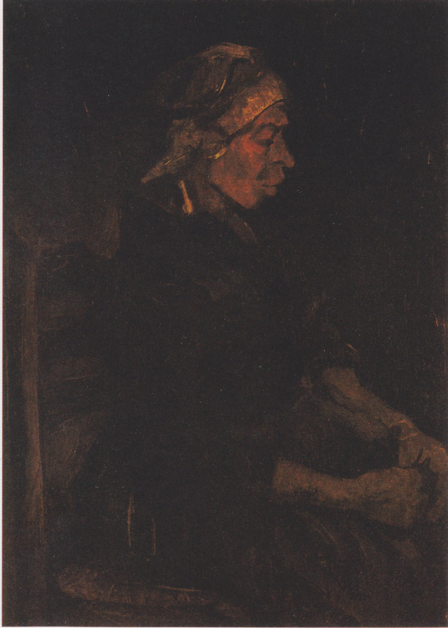 Sittende bondepike med hvit lue - Vincent van Gogh
