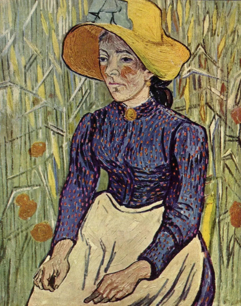 Bonde med stråhatt sittende foran et hveteåker - Vincent van Gogh