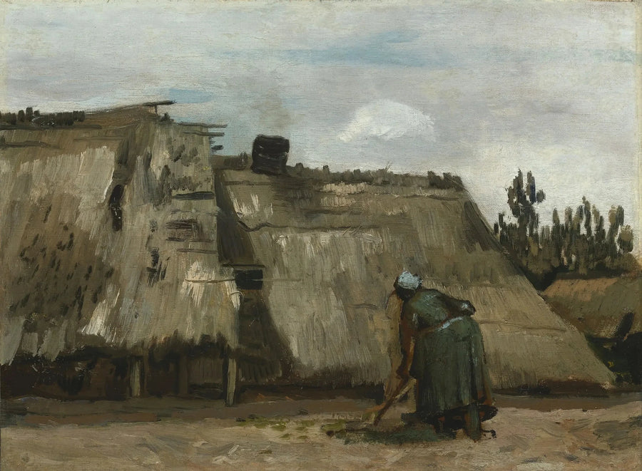 En bonde som graver foran hytta si - Vincent van Gogh
