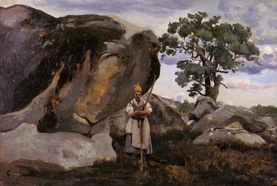 Bøndinne i Fontainebleau-skogen - Jean-Baptiste Camille Corot