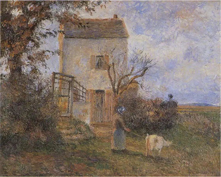 Bonde og geit foran et hus, omkring Pontoise - Camille Pissarro
