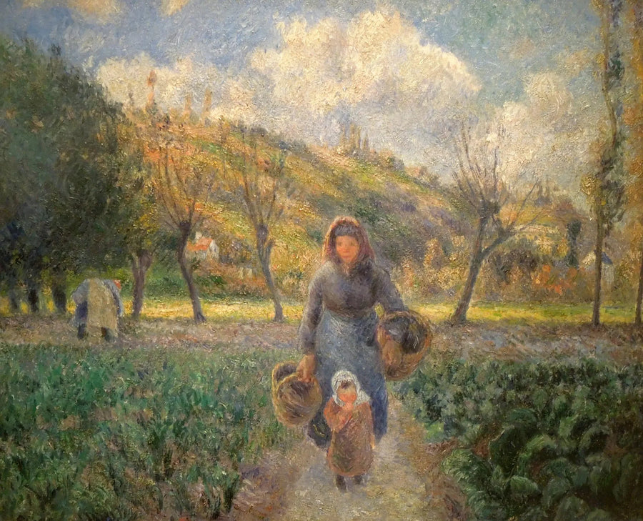 Bonde og barn som kommer tilbake fra markene, Auvers-sur-Oise - Camille Pissarro