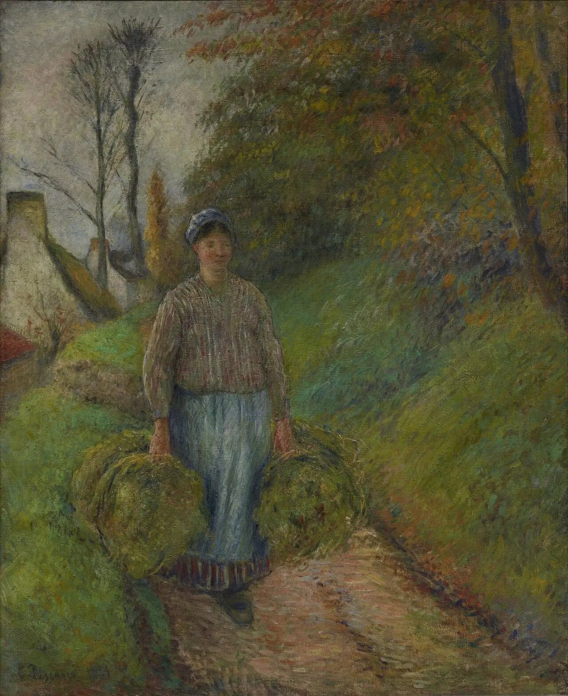 Bonde som bærer to høyballer - Camille Pissarro