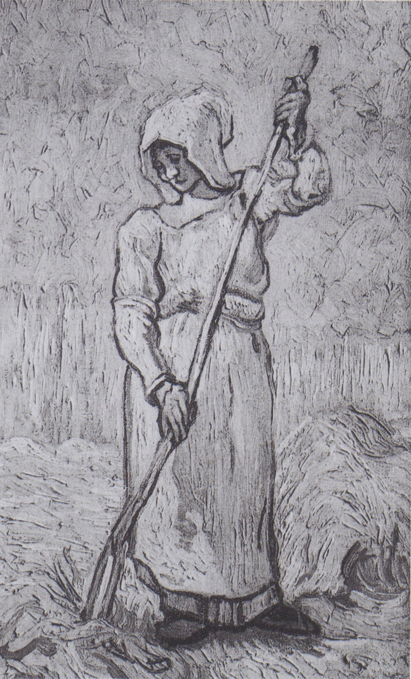 Bondekvinne med en rive (etter Millet) - Vincent van Gogh