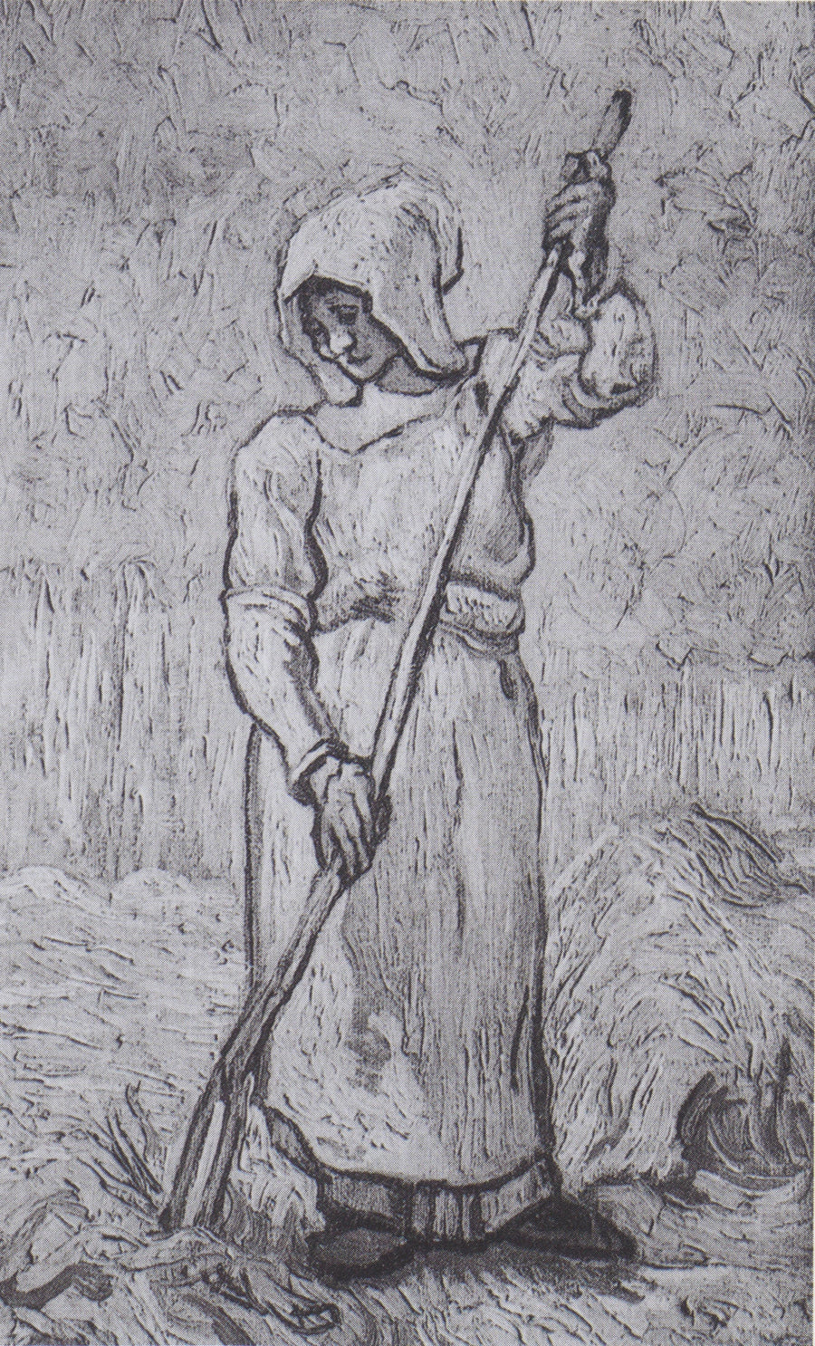 Bondekvinne med en rive (etter Millet) - Vincent van Gogh