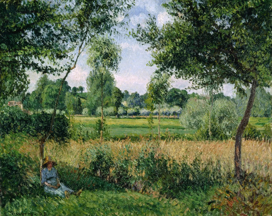 Bonde som hviler ved foten av et tre, sollys, Éragny - Camille Pissarro