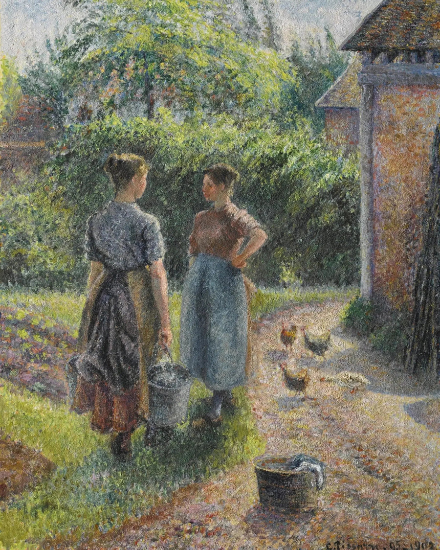 Bønder som snakker i gårdsplassen til en gård, Eragny - Camille Pissarro