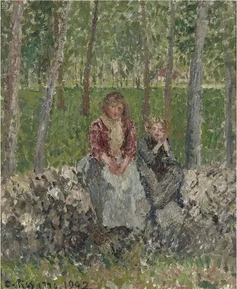 Bønder under trærne i Moret - Camille Pissarro