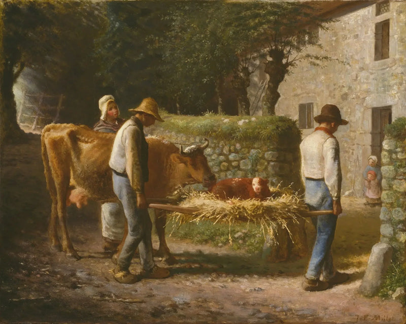 Bønder bringer en kalv født på markene hjem - Jean-François Millet