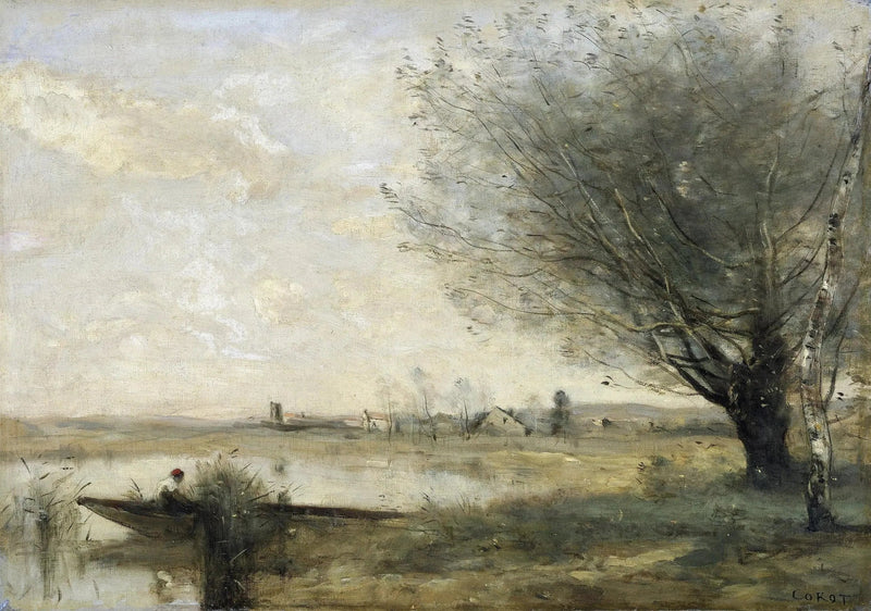 Fisker ankret ved en bredd - Jean-Baptiste Camille Corot